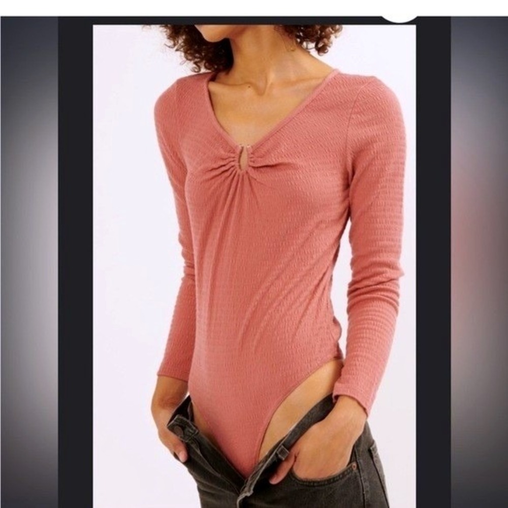 Promesa Womens Dusty Rose Textured Long Sleeve Keyhole Bodysuit Lg / #26311